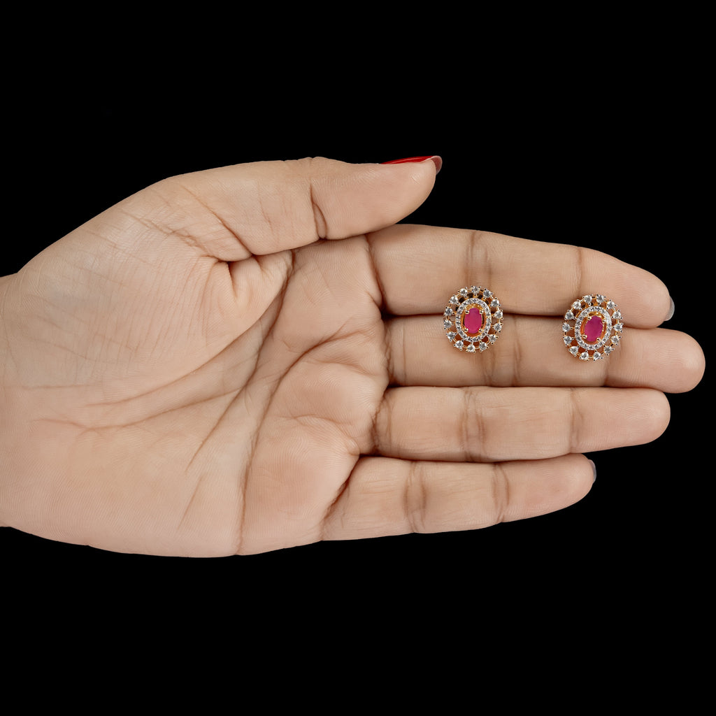 Ruby Halo Oval Stud Earrings – ERD0057