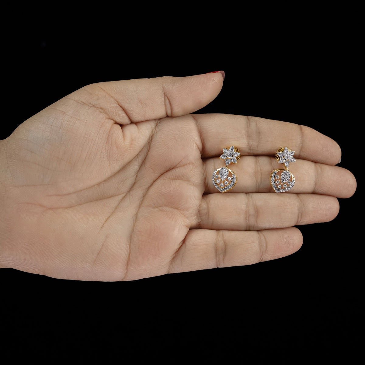 ERD0006 - Floral Heart Diamond Drop Earrings