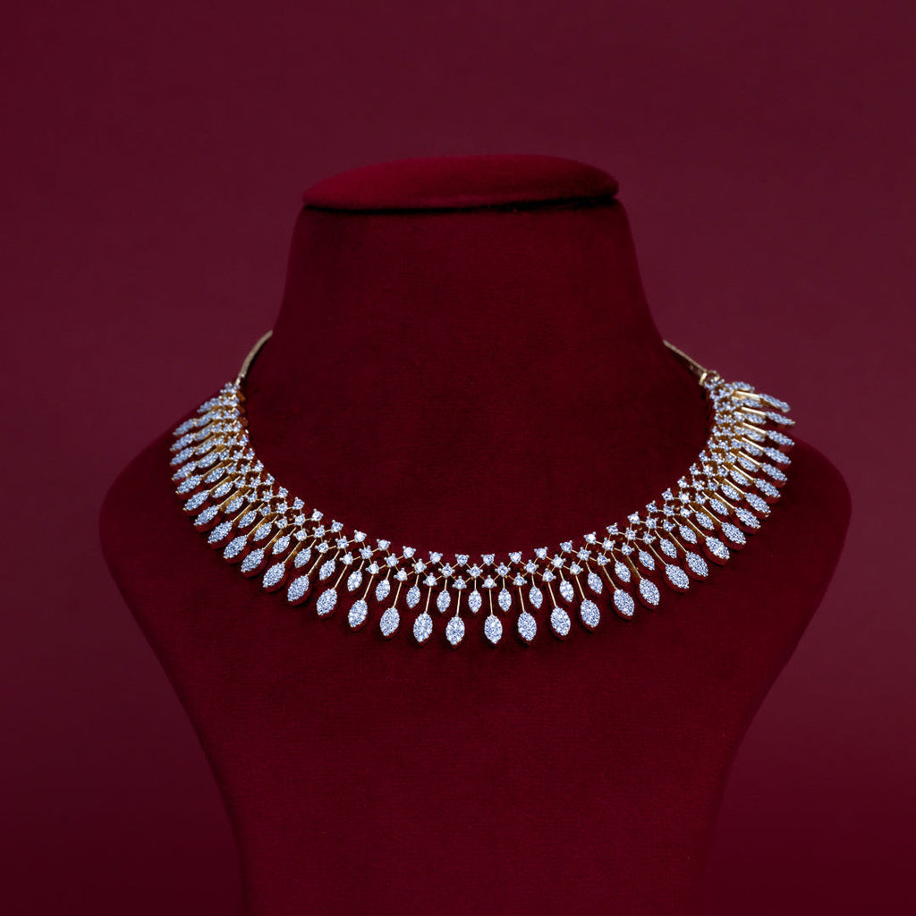 Elegant Leaf Cascade Diamond Necklace Set – ND0013