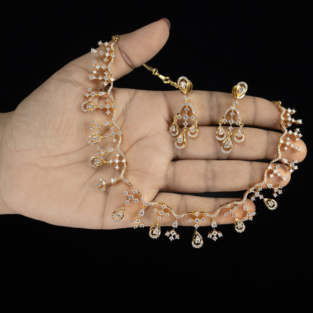 Floral Teardrop Diamond Necklace Set – ND0015