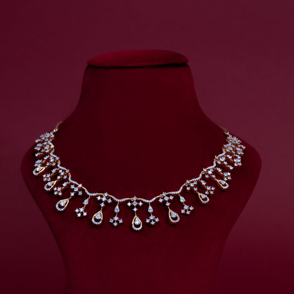 Floral Teardrop Diamond Necklace Set – ND0015