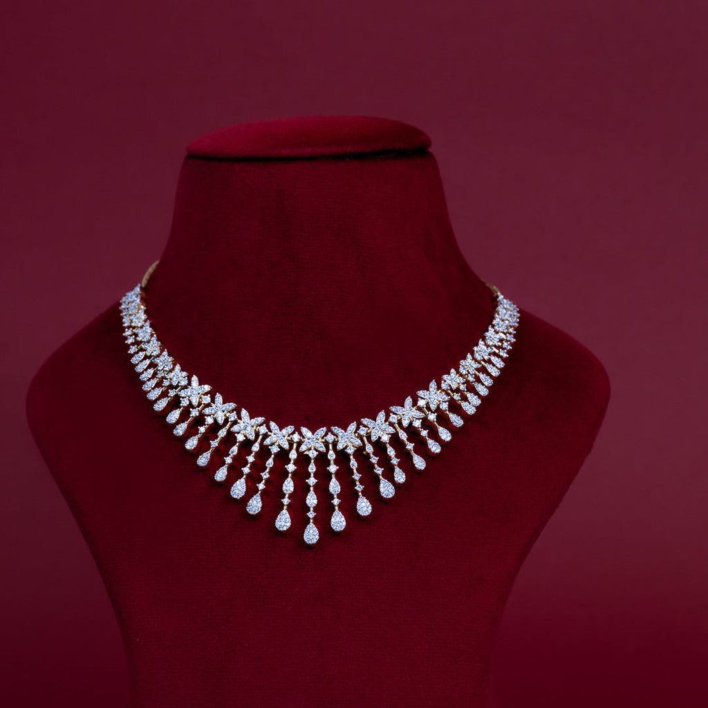 Floral Waterfall Diamond Necklace Set – ND0017