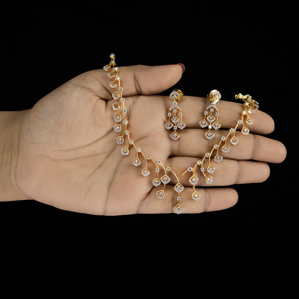 Elegant Cascade Diamond Necklace Set – ND0023