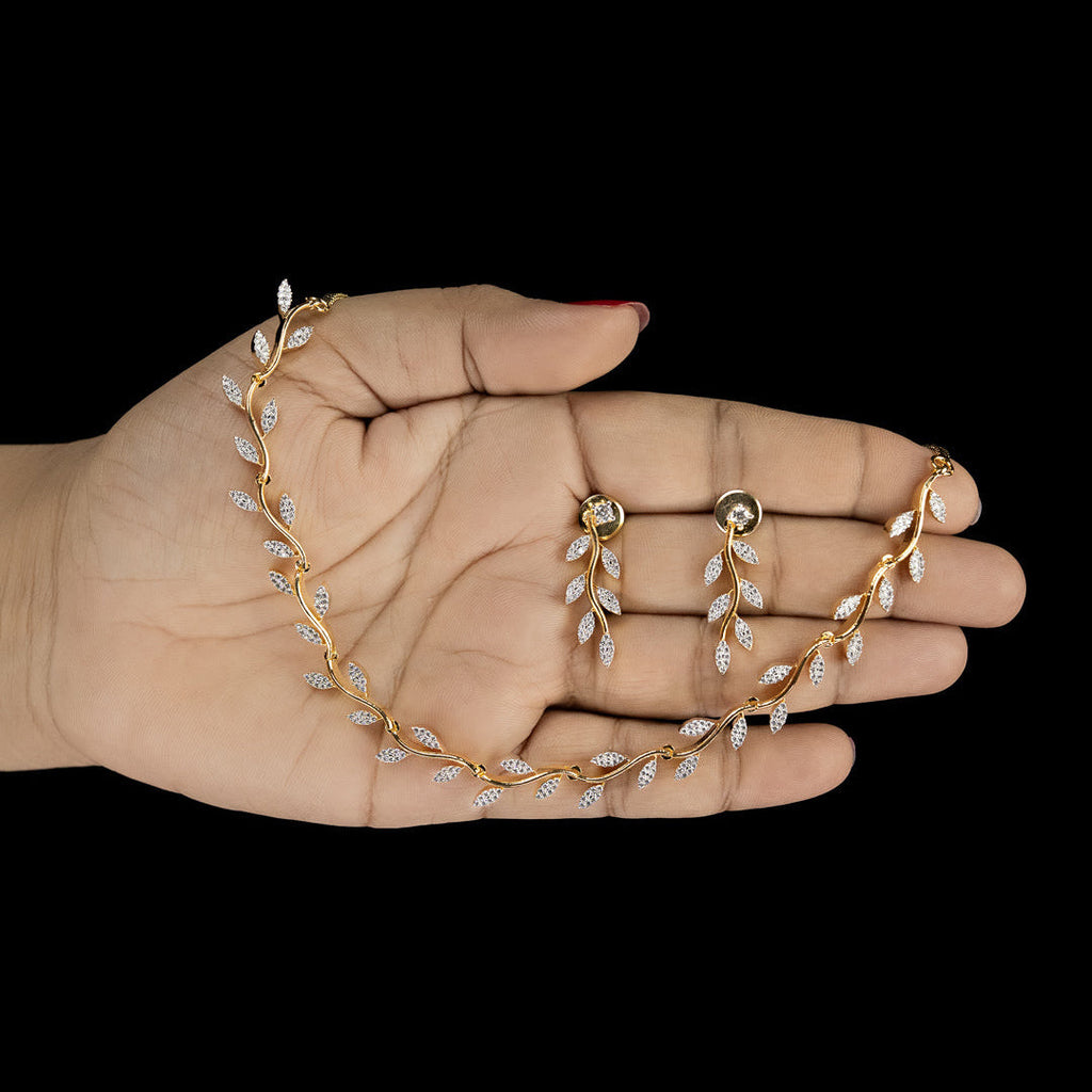 Delicate Leaf Vine Diamond Necklace Set – ND0024