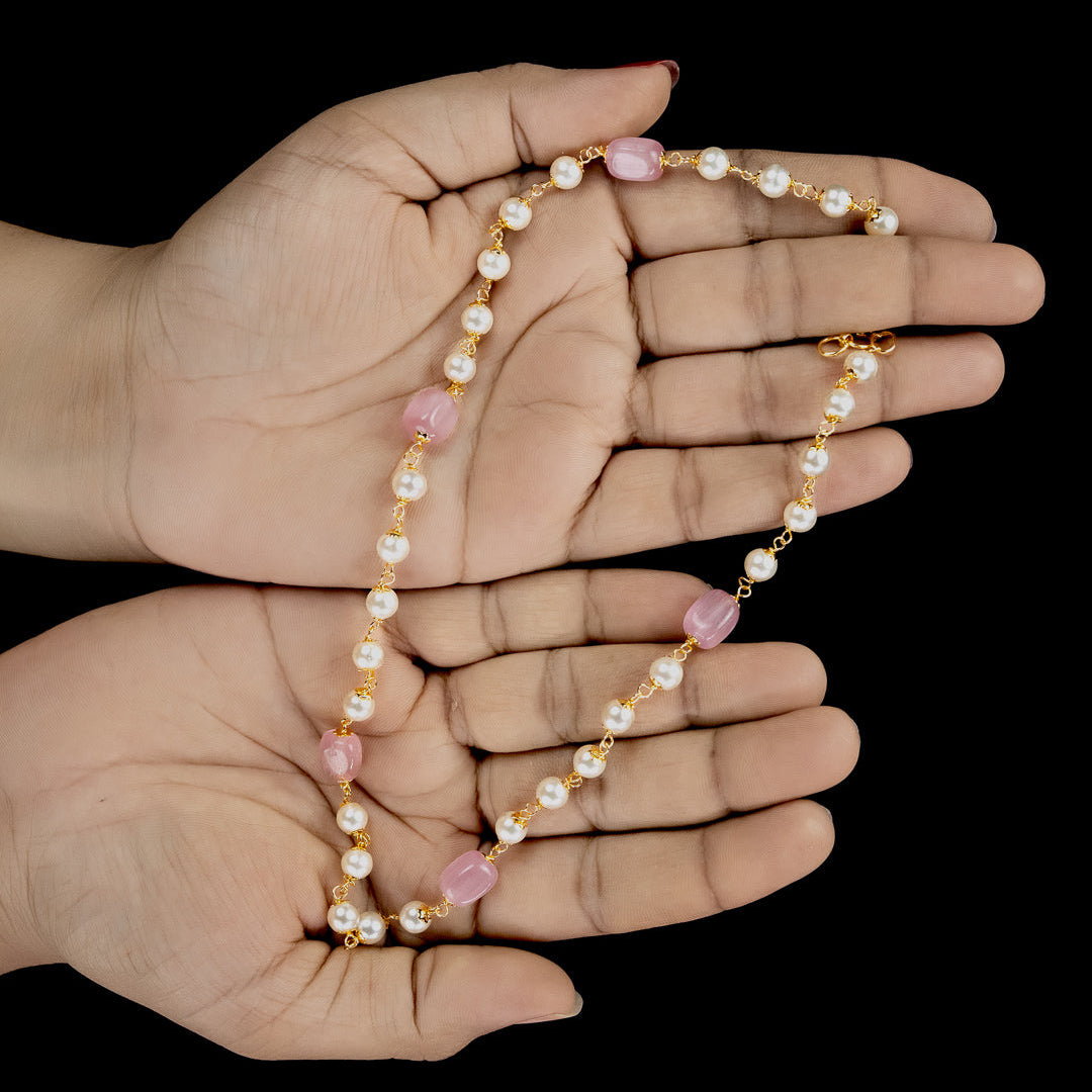 Pearl &amp; Blush Bead Necklace – ND0029