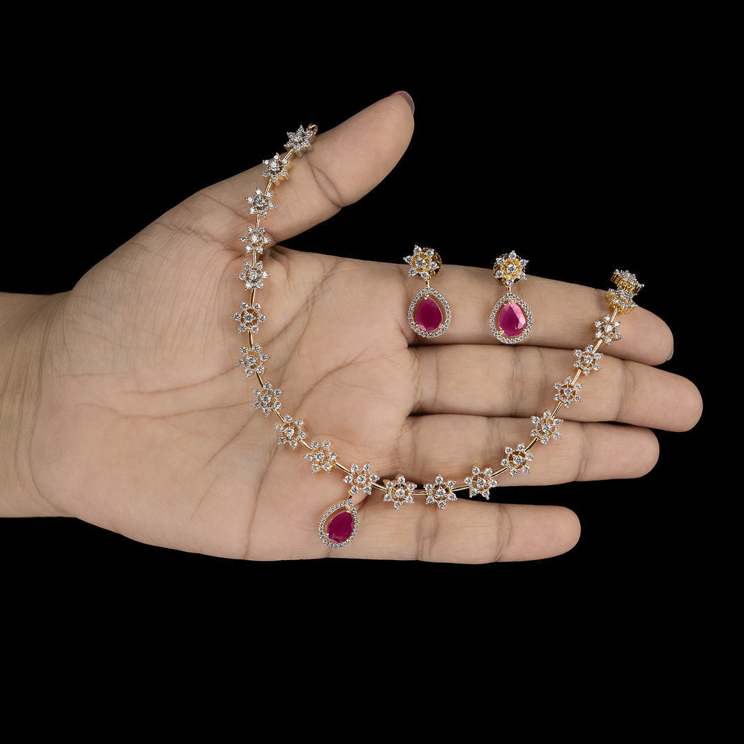 Ruby Teardrop Floral Necklace Set – ND0002