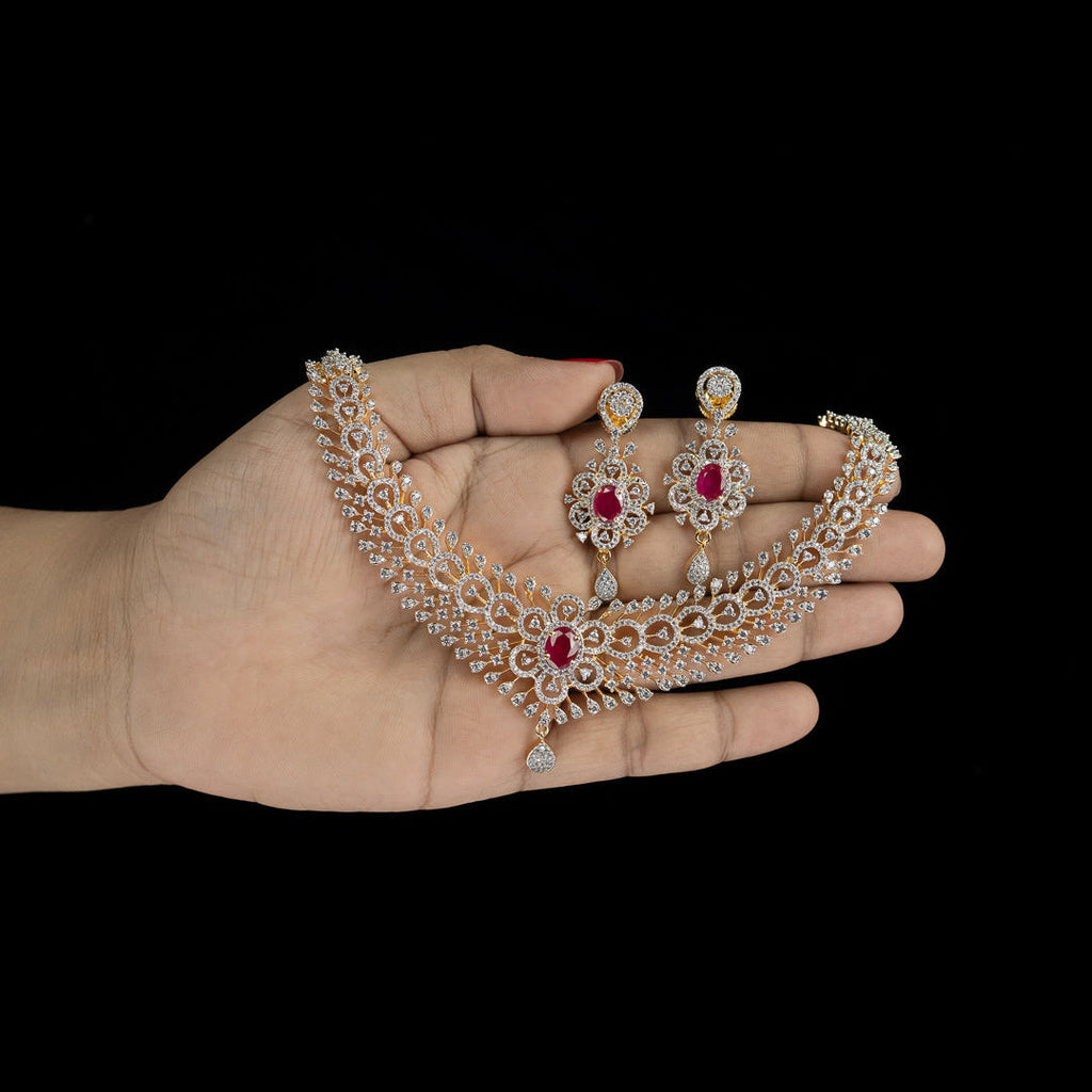 Ruby Floral Diamond Necklace Set – ND0003