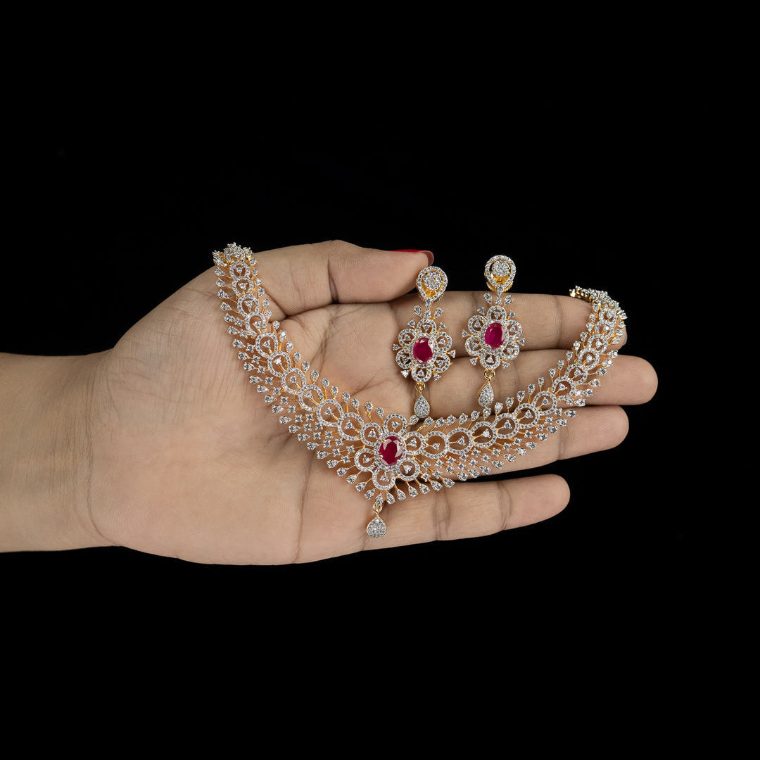 Ruby Floral Diamond Necklace Set – ND0003