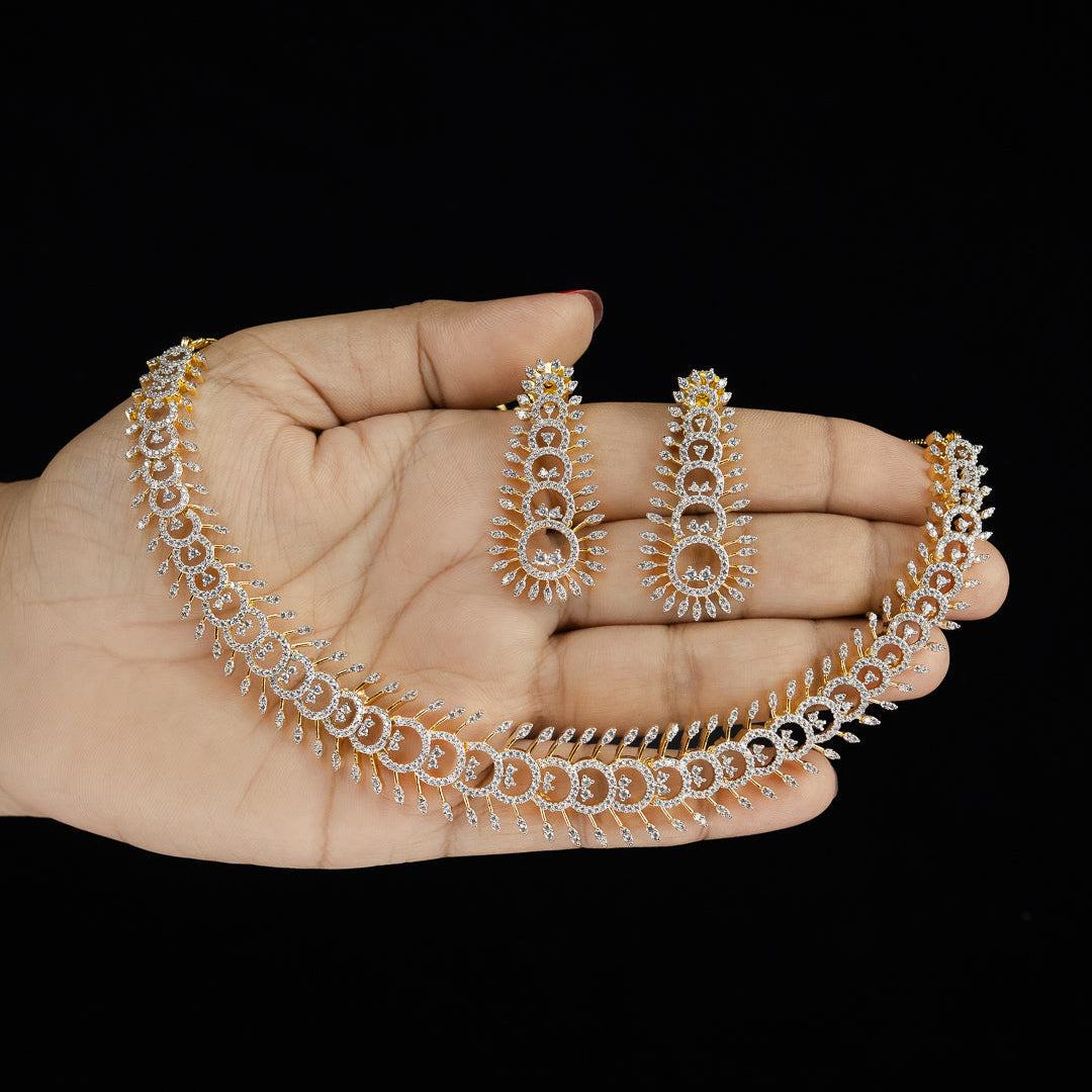 Regal Diamond Leaf Necklace Set – ND0007