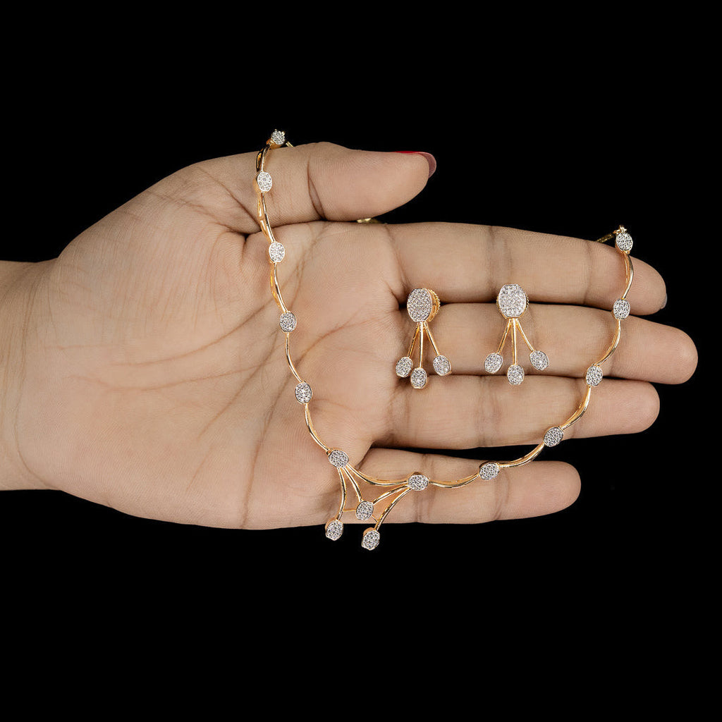 Modern Diamond Cluster Necklace Set – ND0008