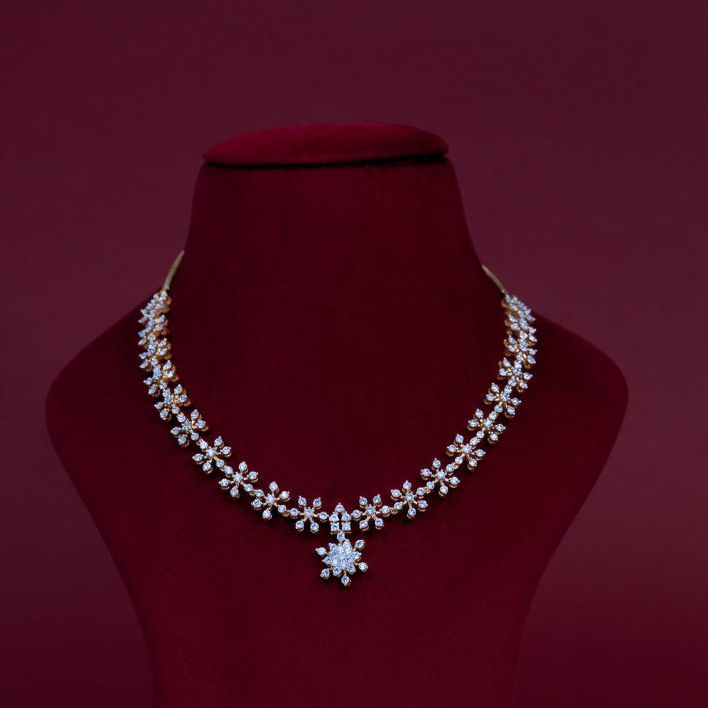 Floral Diamond Pendant Necklace Set – ND0009