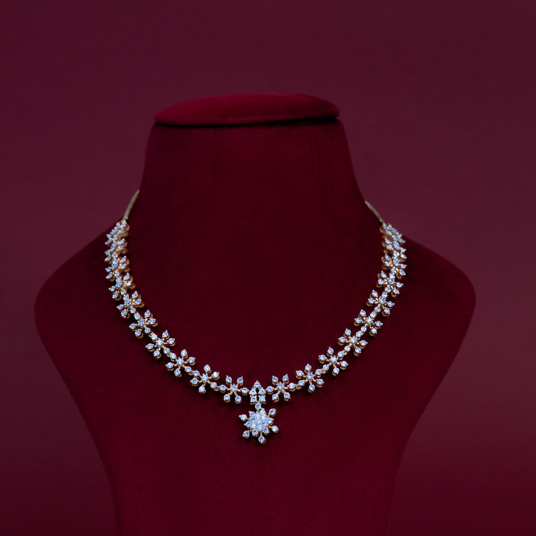 Floral Diamond Pendant Necklace Set – ND0009