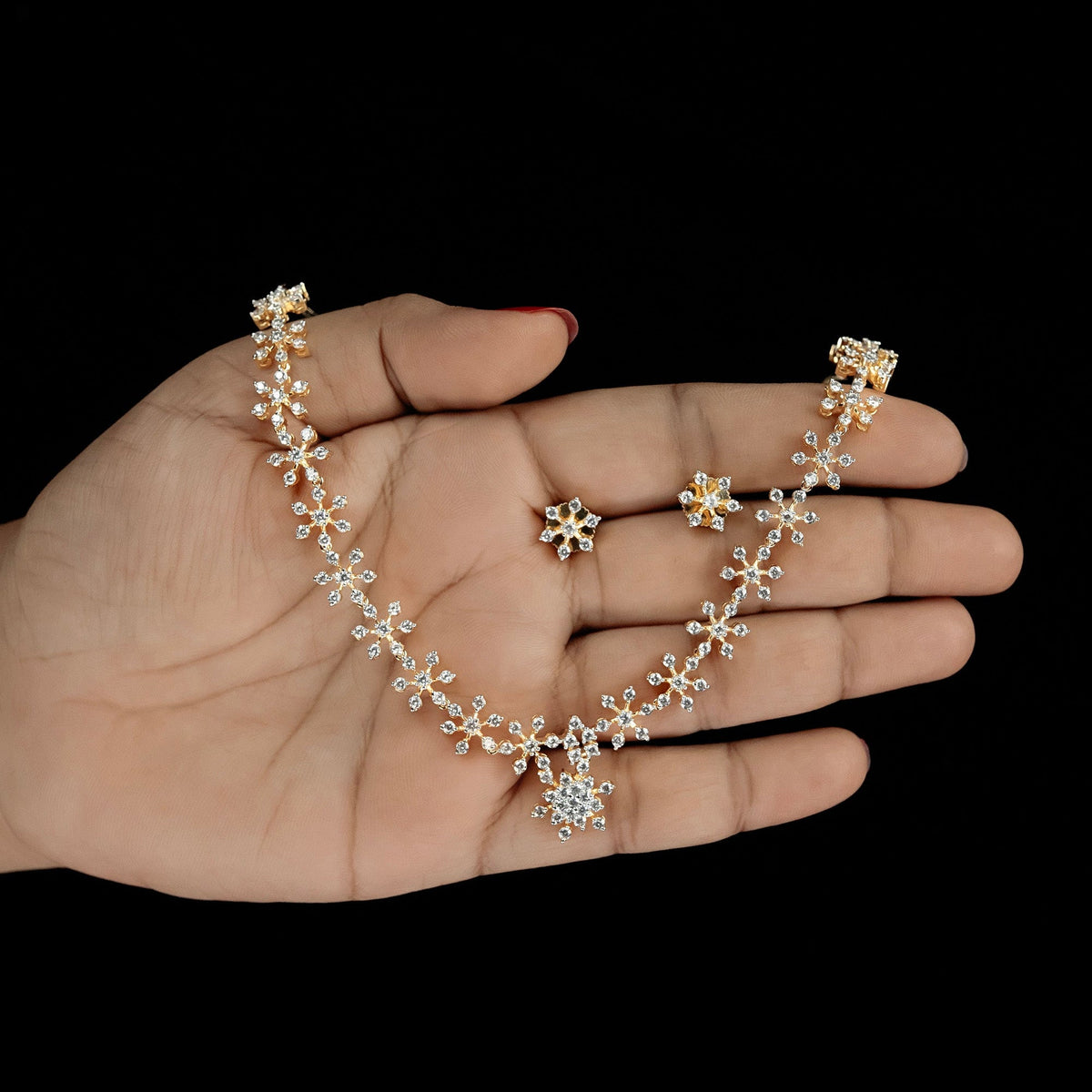 Floral Diamond Pendant Necklace Set – ND0009