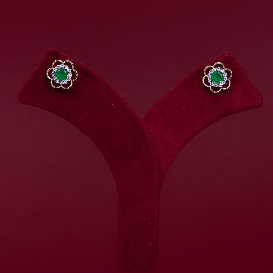 ERD0032 - Emerald Floral Halo Stud Earrings