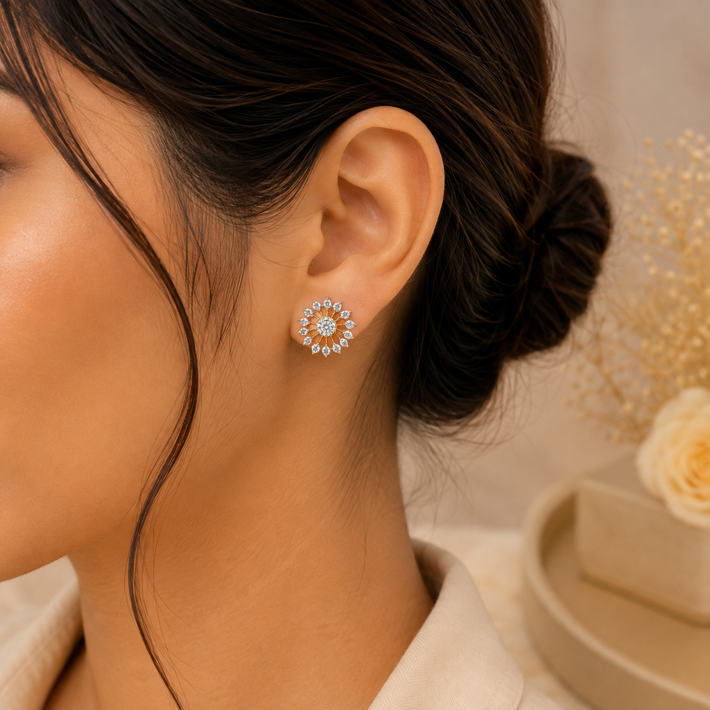 ERD0031 - Floral Halo Diamond Stud Earrings