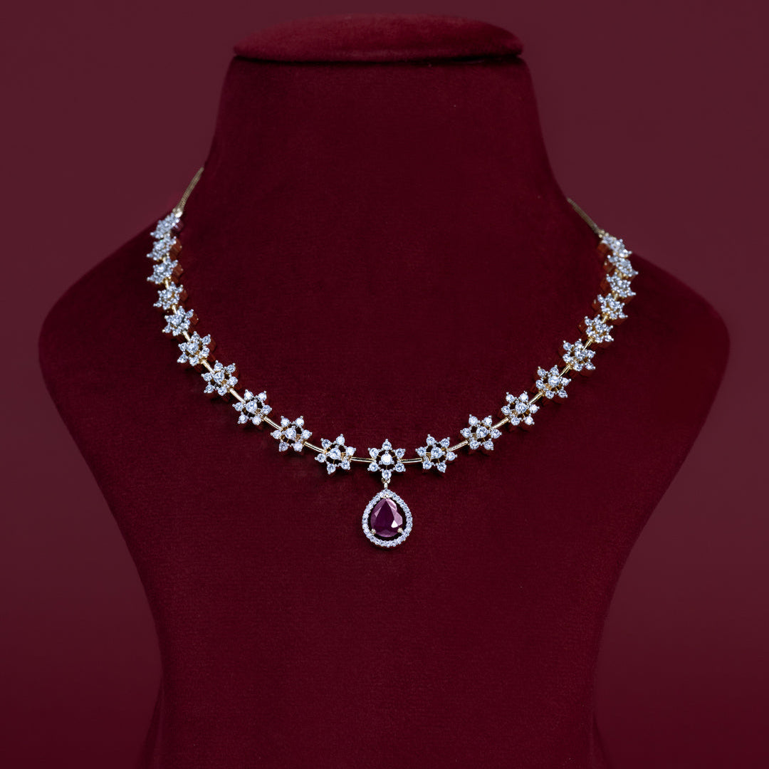 Ruby Teardrop Floral Necklace Set – ND0002