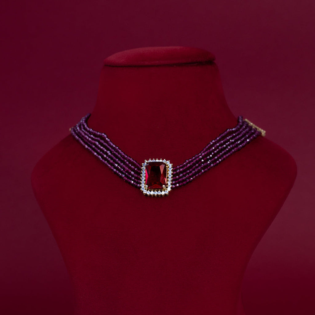 Ruby Crystal Choker Necklace Set – ND0030