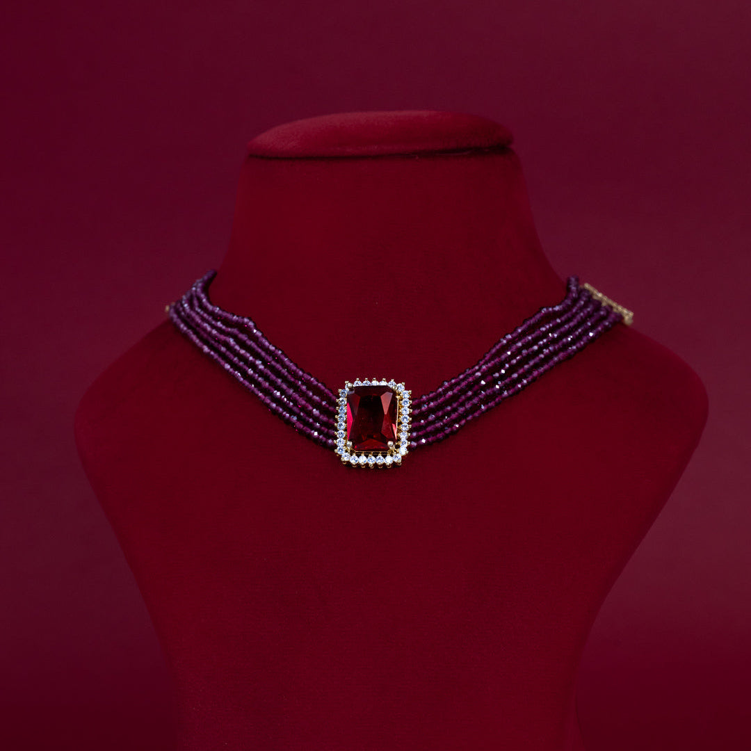 Ruby Crystal Choker Necklace Set – ND0030