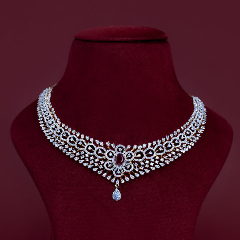 Ruby Floral Diamond Necklace Set – ND0003
