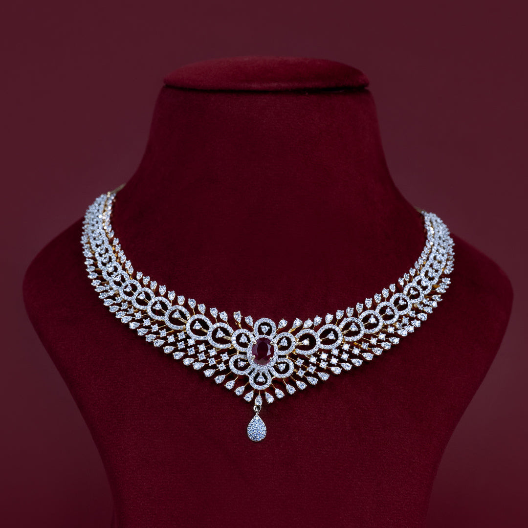 Ruby Floral Diamond Necklace Set – ND0003