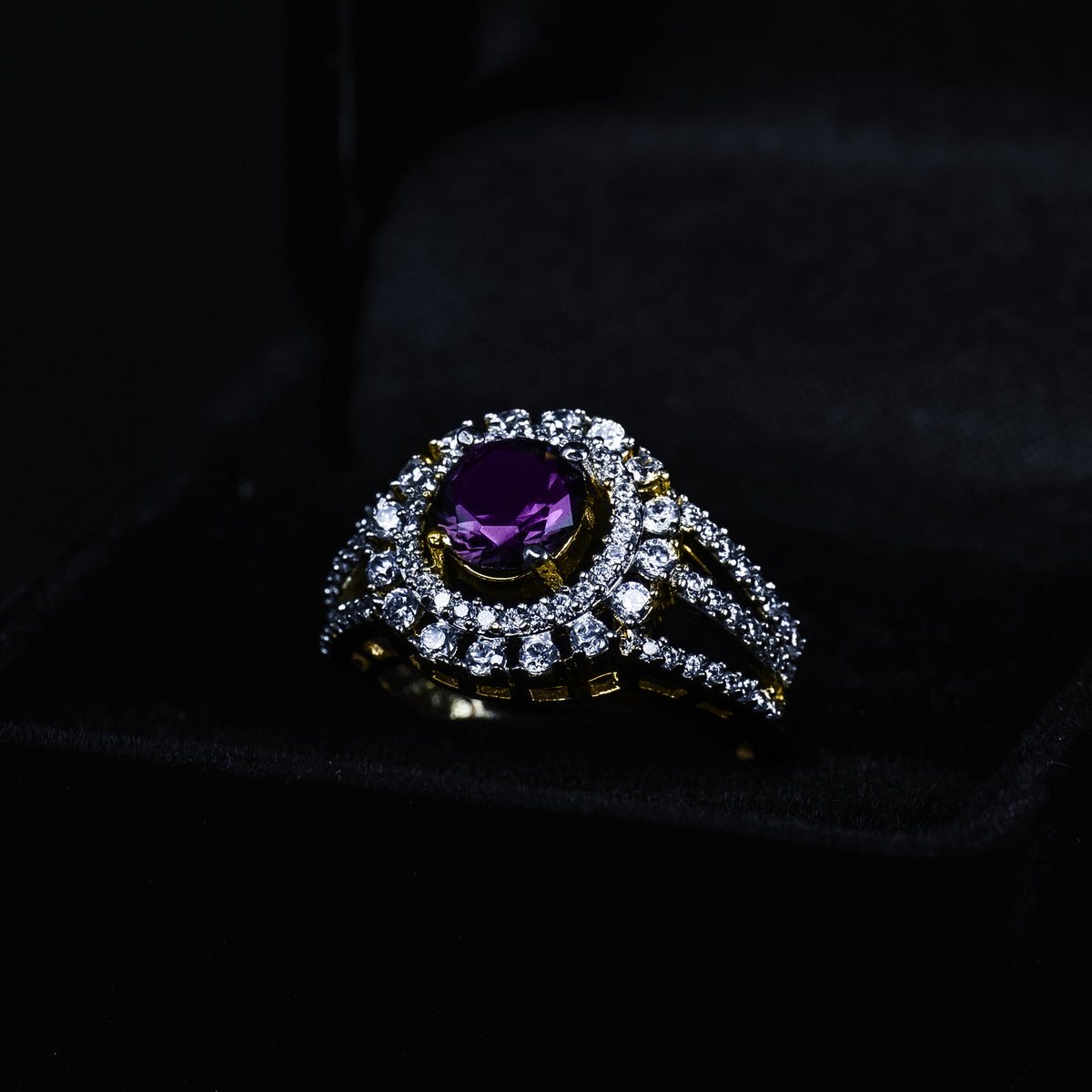 FDR0005 - Purple Halo Gemstone Ring